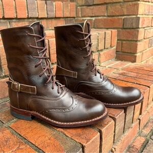 Atitlan Leather women's leather wingtip handcrafted brogue combat/riding boots